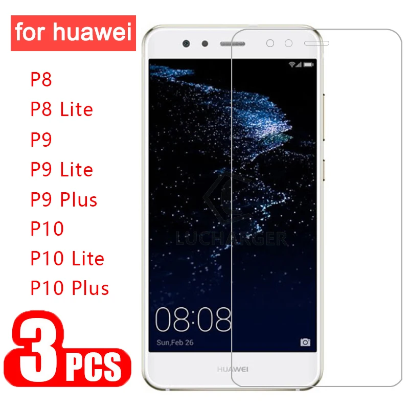 3pcs Protective Glass for Huawei p8 p9 p10 Lite Plus Tempered Glass Screen Protector on p 8 9 10 Light p10lite Glas Safety Film afbeelding