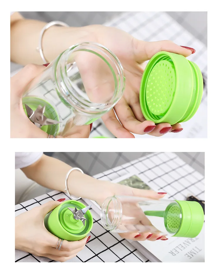 With Child Lock 304 Stainless Steel Blades Mini Small Juice Extractor Household Portable Automatic Juice Machine USB Charging