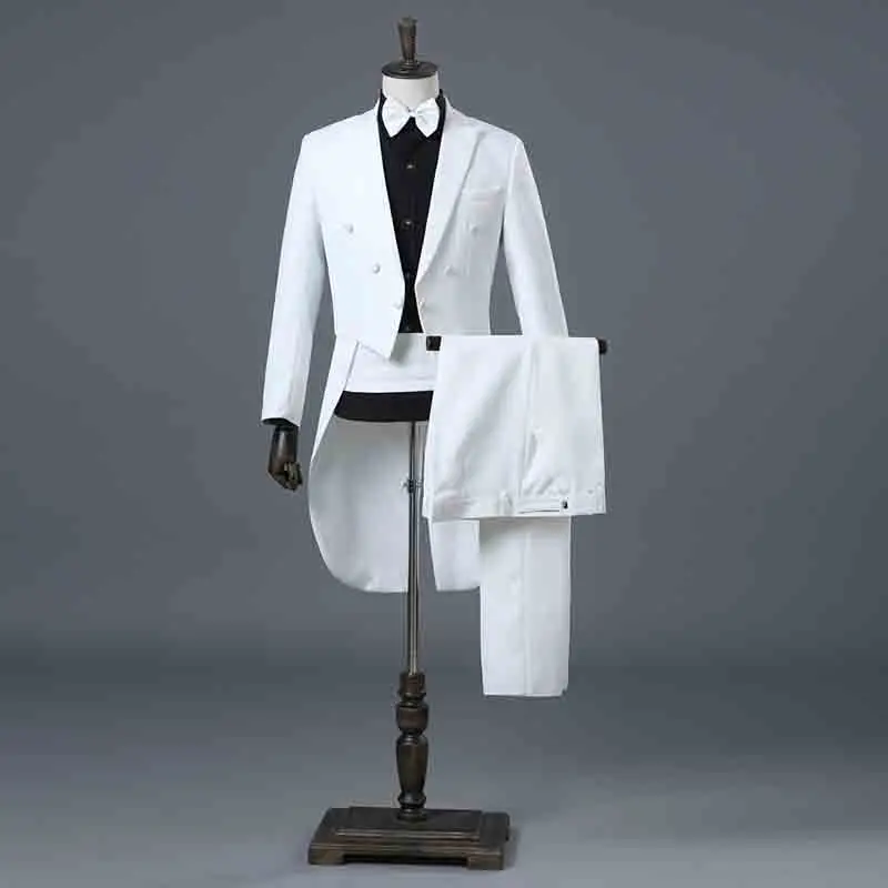 White set Мужской костюм-смокинг, Свадебный костюм, мужские блейзеры, приталенные костюмы для мужчин, деловой костюм для официальных вечеринок, белый черный костюм размера плюс 4XL - Цвет: White set