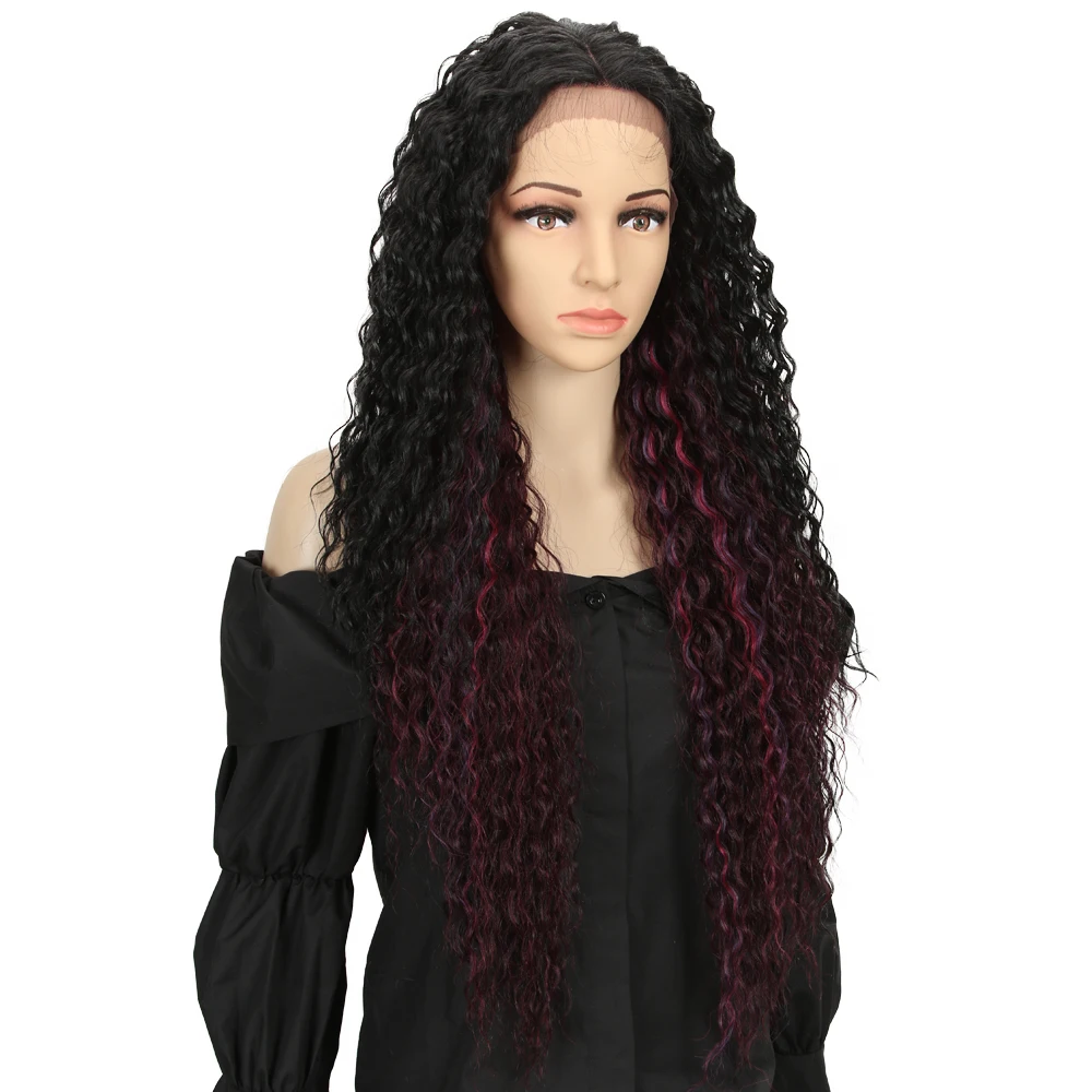 Ombre кудрявый парик фронта шнурка длинный 30 дюймов имитация головы синтетический парик косплей Лолита кудрявые волосы волнистые парики для женщин Bella