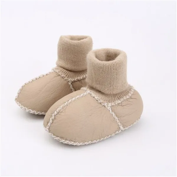 Зимняя Милая теплая детская обувь; детская обувь из натуральной овечьей шерсти; детская обувь для первых шагов с мягкой подошвой - Цвет: Beige