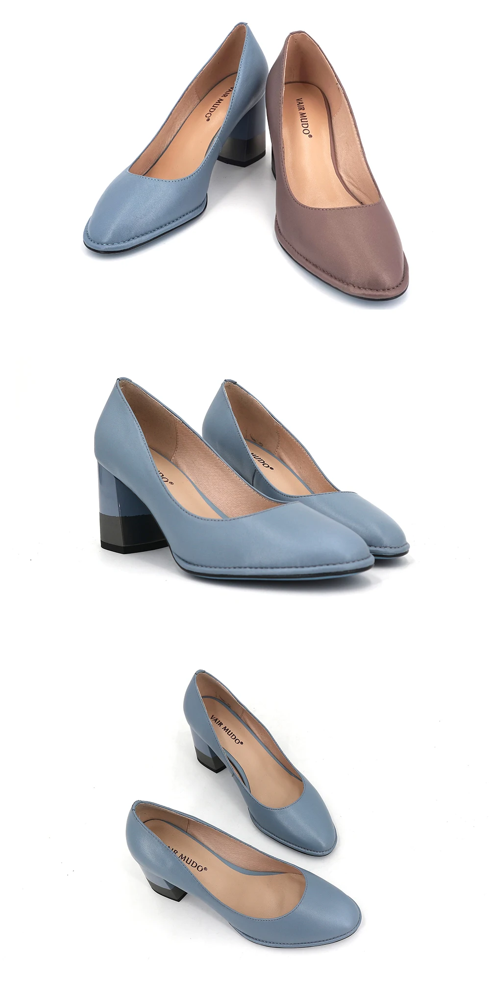 VAIR MUDO/ г. Новые женские туфли-лодочки женская повседневная обувь синего цвета из натуральной кожи на высоком каблуке, без шнуровки, женская обувь на толстом каблуке, D106