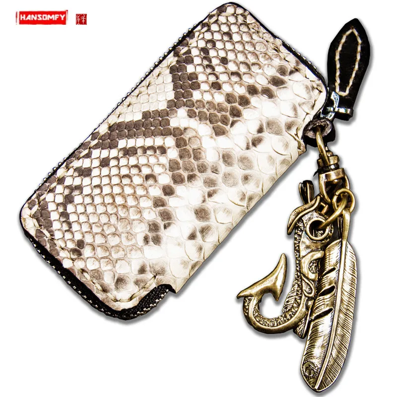 

Handmade python skin small wallet genuine leather coin purses short zipper wallet snakeskin card bag purse retro key case bags
