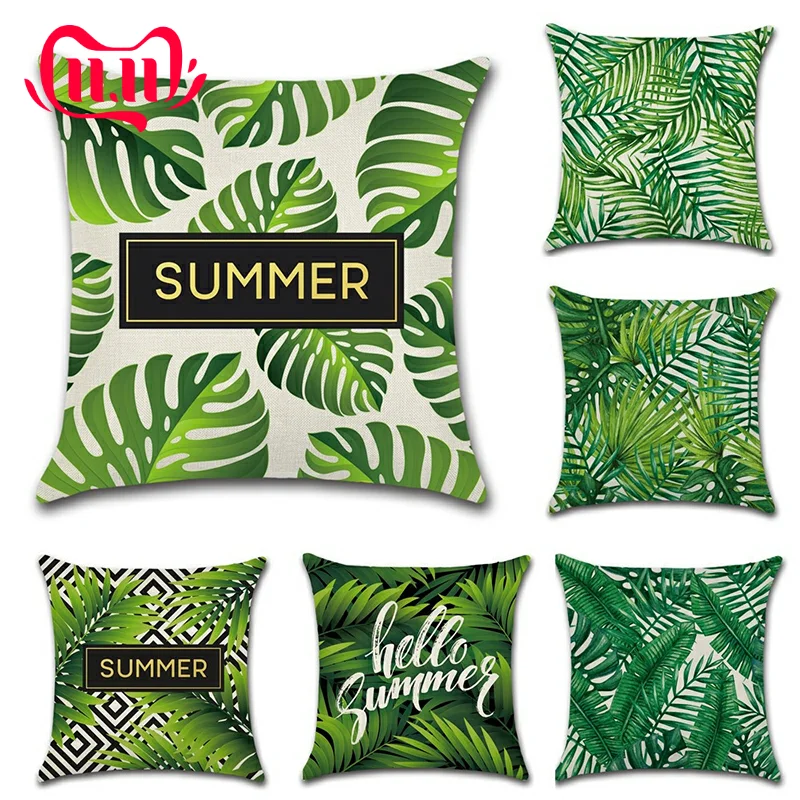 

2PC Cotton And Linen Green Tropical Plant Pillowcase For Fresh Banana Leaf Dakimakura Cover Home Dust-proof Hug Pillow Covers