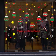 Рождественские наклейки, украшения для торгового центра, стеклянные наклейки на окна, макет сцены, ПВХ Статические наклейки на стену, наклейки на окно шкафа