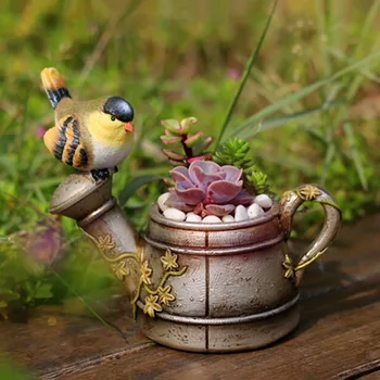 

Lovely Resin Planter Flowerpot Pastoral Bird Shower Succulents Flower Pot Mini Landscape Garden Home Office Decor New Arrivals