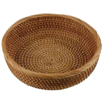 

Rattan Fruit Basket Snack Bread Basket Round Woven Basket Biscuit Candy Plate Woven Basket