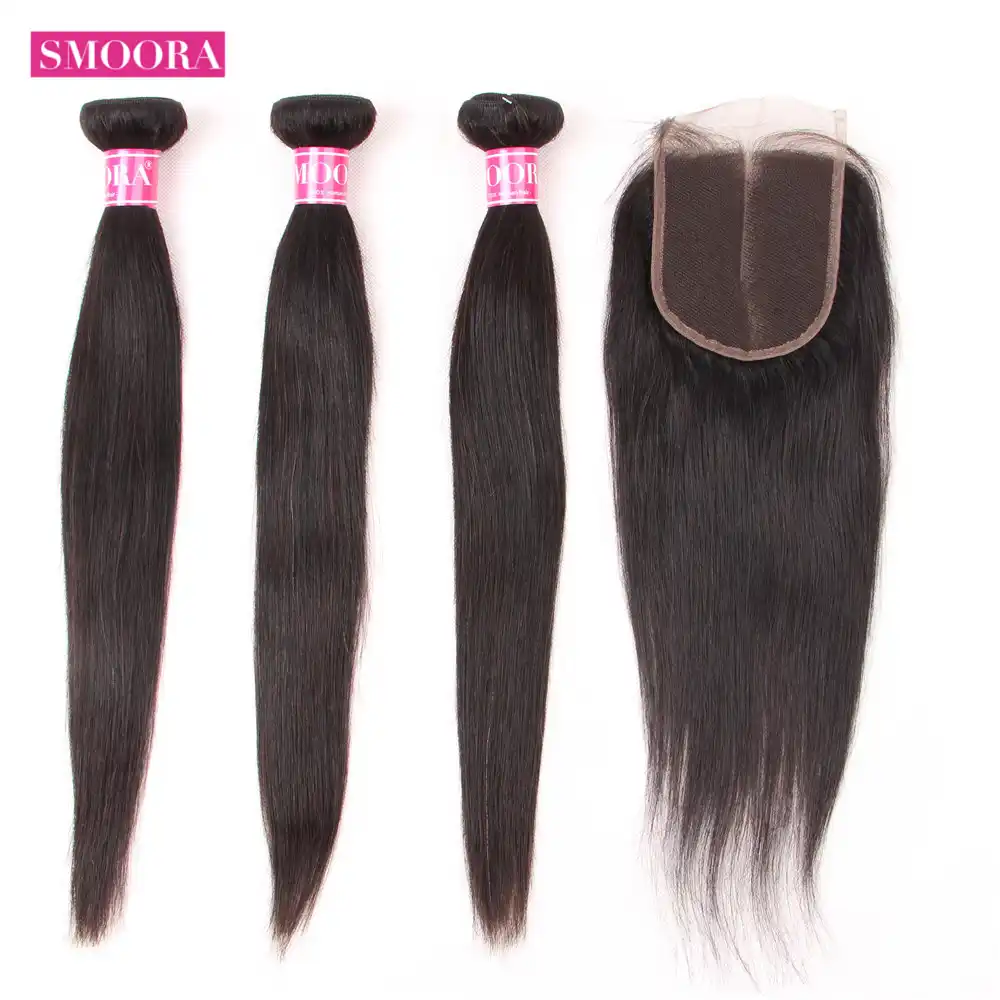 Brazilian Hair Weave Bundles With Closure Straight Human Hair