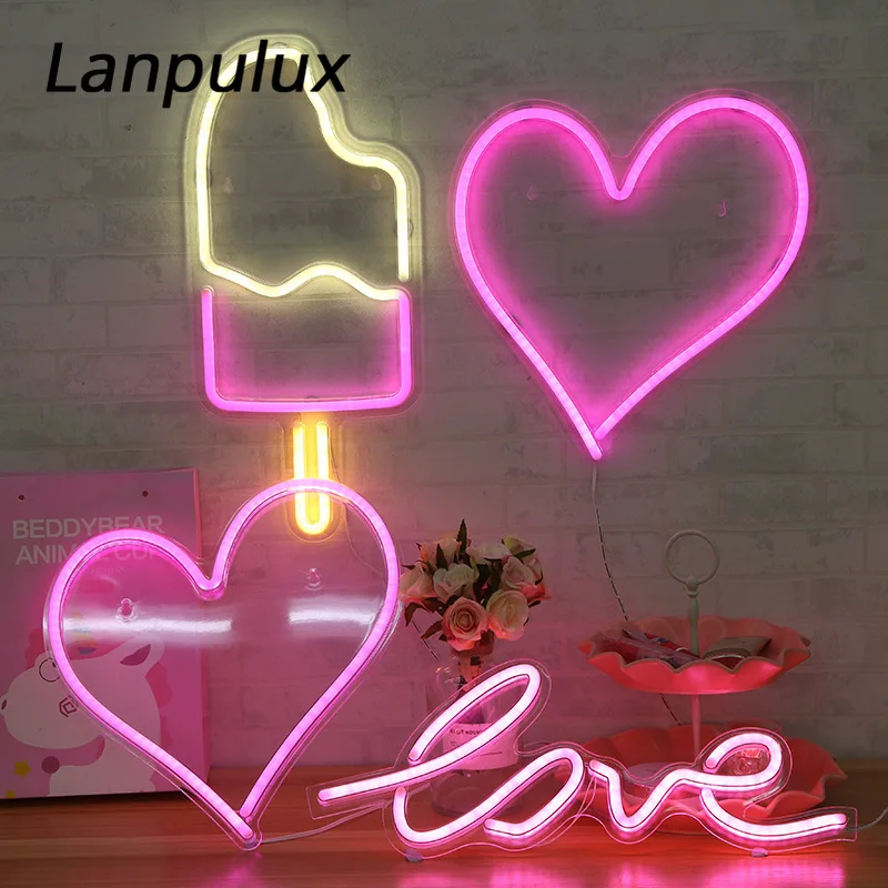 Lanpulux Красочный светодиодный неоновый ночник с питанием от USB окно художественная Настенная Декорация неоновая вывеска лампа для Декор для баров кафе