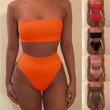 

Imcute Brand Sexy Bandeau Bikini Set High Waist Swimsuit Strapless Swimwear Women Bather maillot de bain biquini