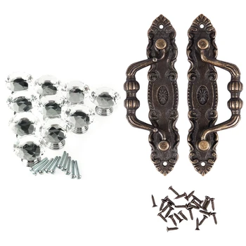 

HOT-12 Pcs Pull Handle Knobs: 10 Pcs 40mm Crystal Glass Diamond Shape & 2 Pcs Antique Style Bronze Tone