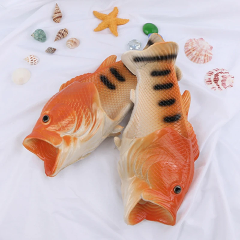 Забавные женские шлепанцы в форме рыбы; Вьетнамки; летние пляжные шлепанцы для пар; дышащая пляжная обувь унисекс - Цвет: orange