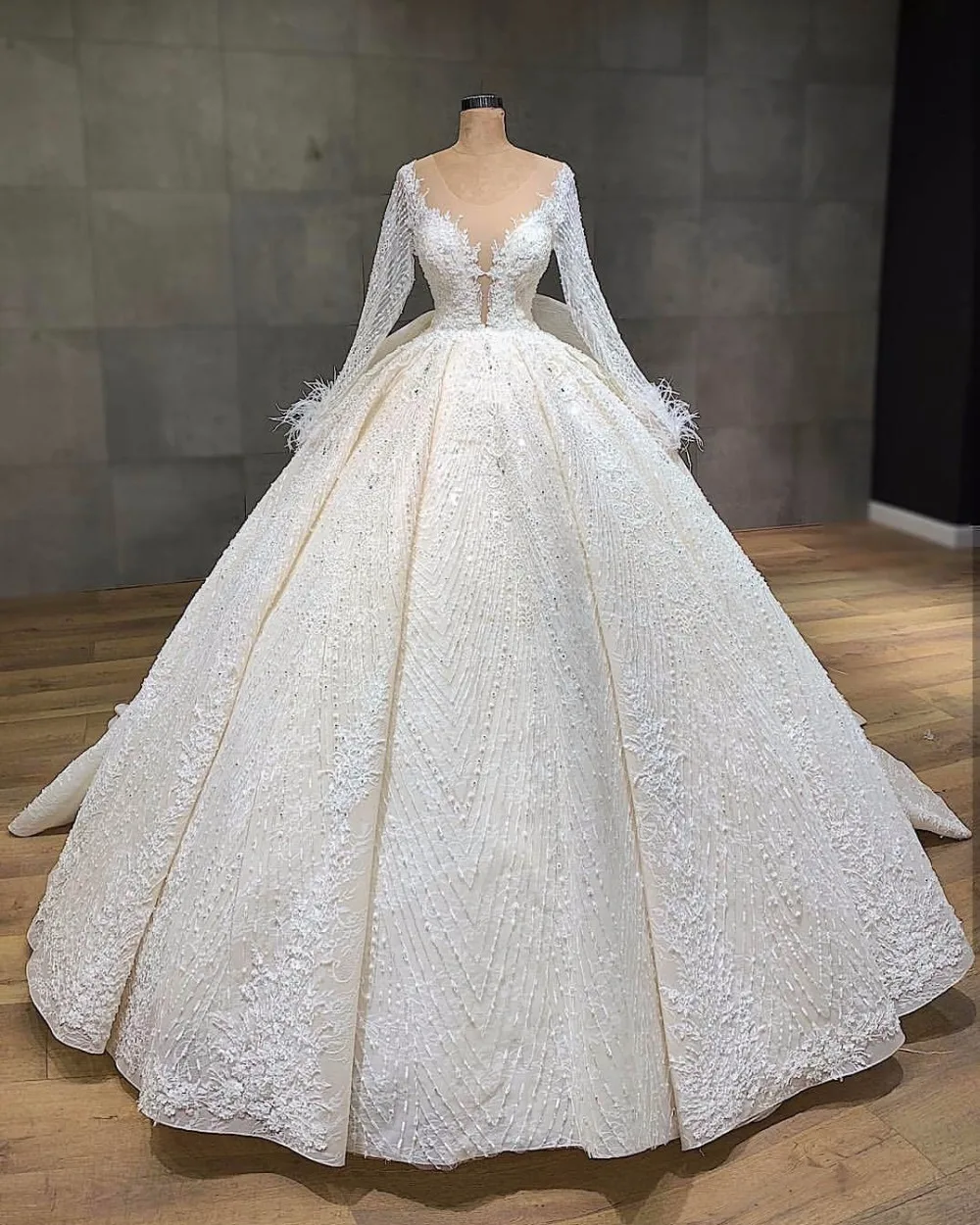 Vestidos De Novia Illusion бальное платье с длинными рукавами, свадебное платье, роскошное свадебное платье с аппликацией и оборками сзади, платье невесты