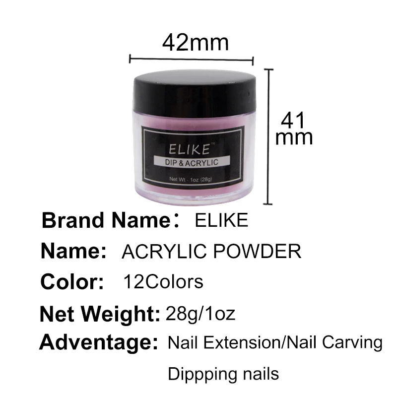 ELIKE acrylic powder for nails 1oz nail extension long lasting fast dry acrylic powder 3d Nail art decoration