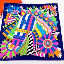 

90cm New All-match Hand-rolled Color Horse Head Ladies Silk Scarves Fashion Decoration Big Square Scarf Shawl Women's Silk Scarf
