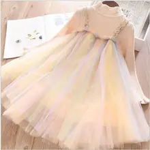 Платья для маленьких девочек коллекция года, Осеннее детское платье-свитер модные элегантные блестки, Радужное платье для малышей милая детская одежда принцессы эксклюзивная Одежда для девочек