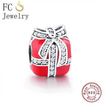 

FC Jewelry Fit Original Charm Bracelet 925 Sterling Silver Zirconia Ribbon Red Enamel Gift Box Bead For Making Berloque 2020