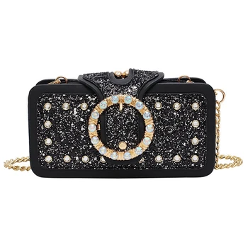 

Sequin Diamond Small Square Bag Trend Fashion Bag Ladies Chain Shoulder Bag Black