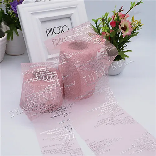 Han pink 25 ярдов/ширина рулона 6 см/10 см блестящие полые в горошек Мягкие тюлевые Ткань DIY Ручная работа бант для волос пачка Свадебные товары для рождественской вечеринки - Цвет: Han pink