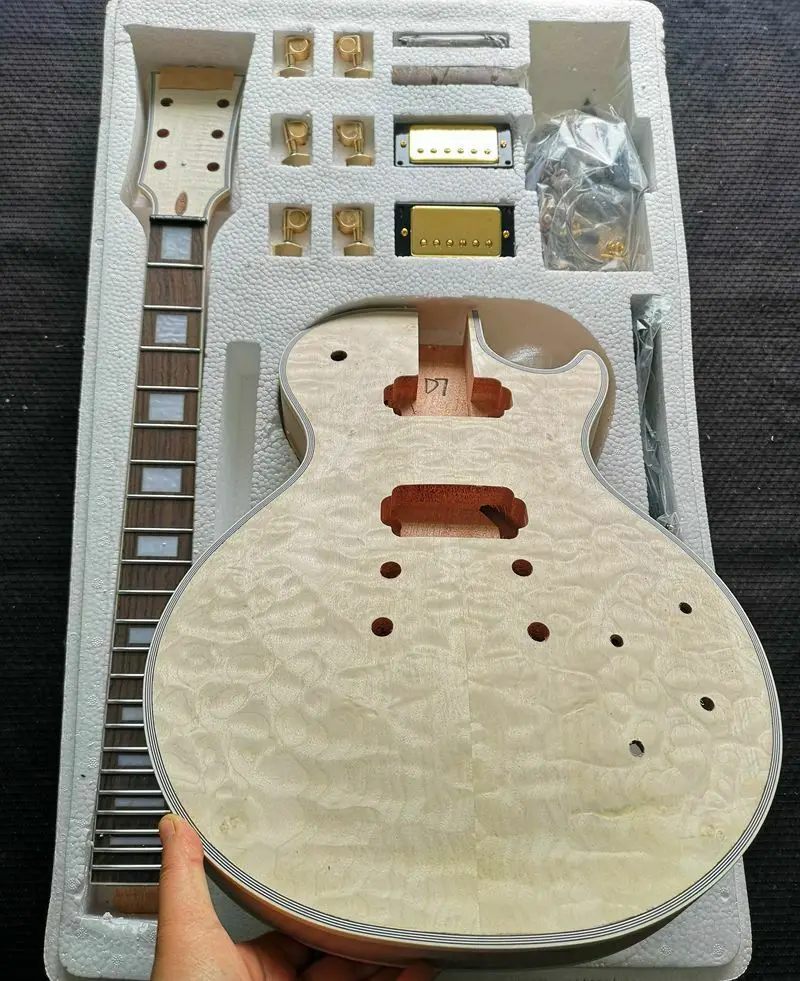 Best DIY Guitar Mahogany water ripple veneer Body Unfinished Electric Guitar Kit all hardware