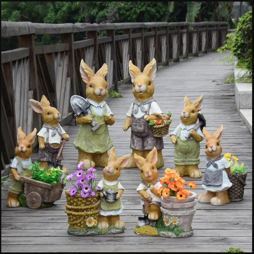 

Outdoor Simulation Animal Sculpture Crafts Resin Cartoon Rabbit Figurines Decoartion Garden Landscape Statue Furnishings Decor