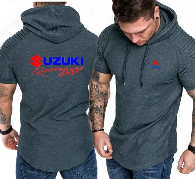 Для Suzuki гоночный принт Для мужчин короткий рукав с капюшоном толстовки мужские толстовки летнее худи тонкие пуловеры в стиле хип-хоп спортивный костюм PulloverP - Цвет: 15