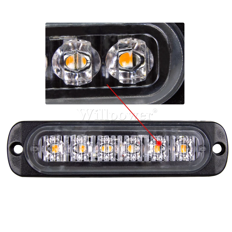 Lampe d'avertissement stroboscopique de voiture LAFGUR, 4 pièces 6 LED  12-24 V 18 W lumière d'avertissement de danger de voiture camion lumière  d'avertissement stroboscopique barre lumineuse 
