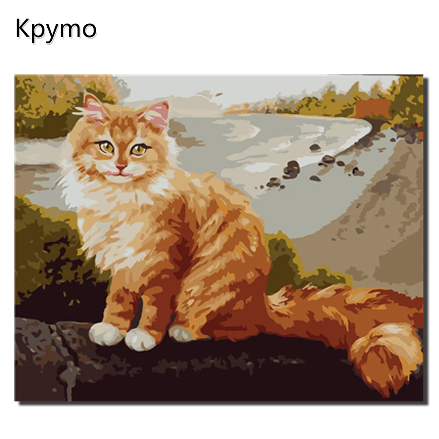 Kpymo DIY PBN кошки животное Arcylic живопись по номерам на холсте в рамке настенные