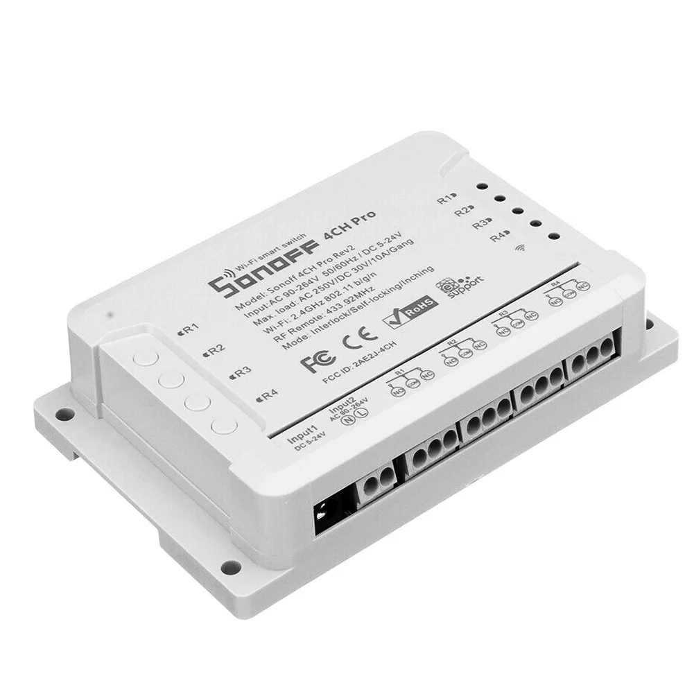 

4CH Pro R2 Remote Control Inching Module Home Smart Switch Portable Timing Wireless 433MHz RF Wifi 3 Working Modes APP Interlock