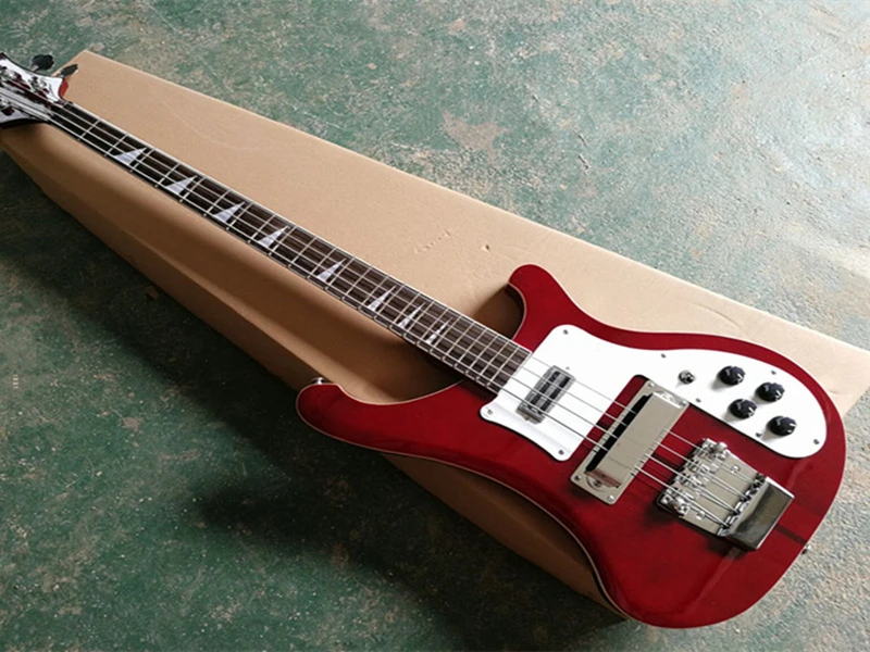 

Red body 4 strings Electric Bass Guitar with White Pickguard,Rosewood Fingerboard,Neck Through Body,Provide custom service