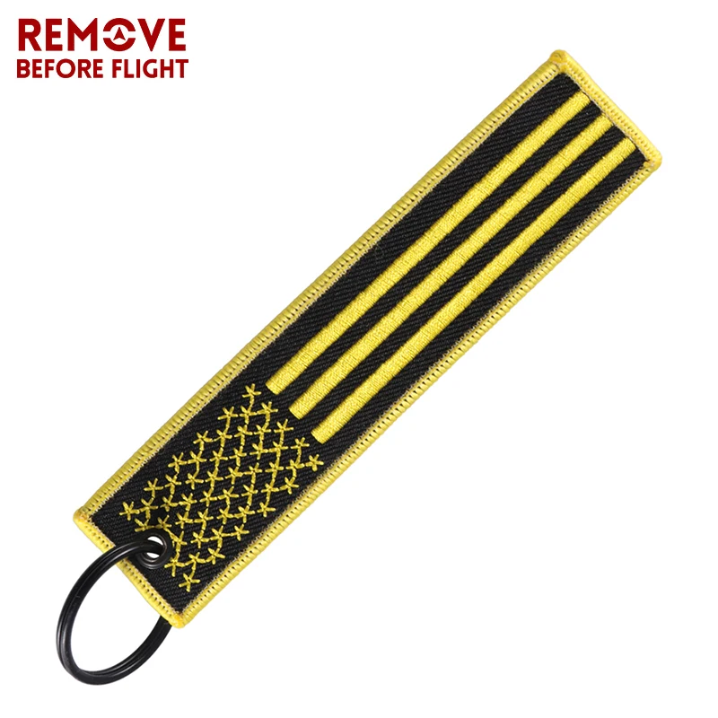 

Remove Before Flight USA Flag Embroidery Keychain for Car Motorcycles Key Chain Gray Yellow Gift OEM Key Ring Fashion Jewelry