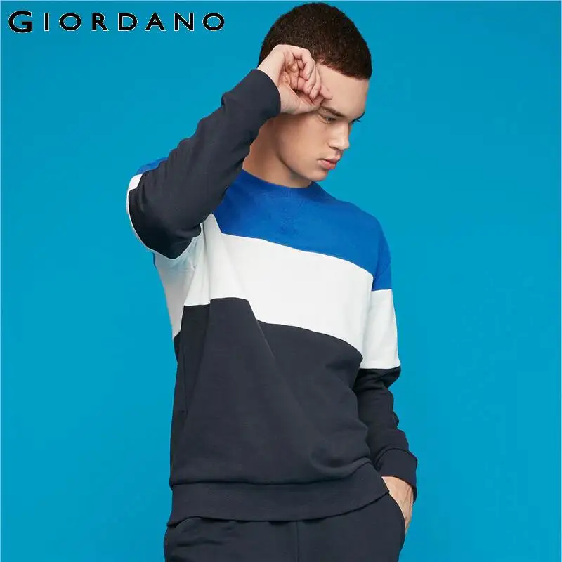 Giordano/мужская толстовка с контрастной горловиной, пуловер с длинными рукавами, свободный крой, повседневные топы Sudadera Hombre, смесь хлопка 01029788
