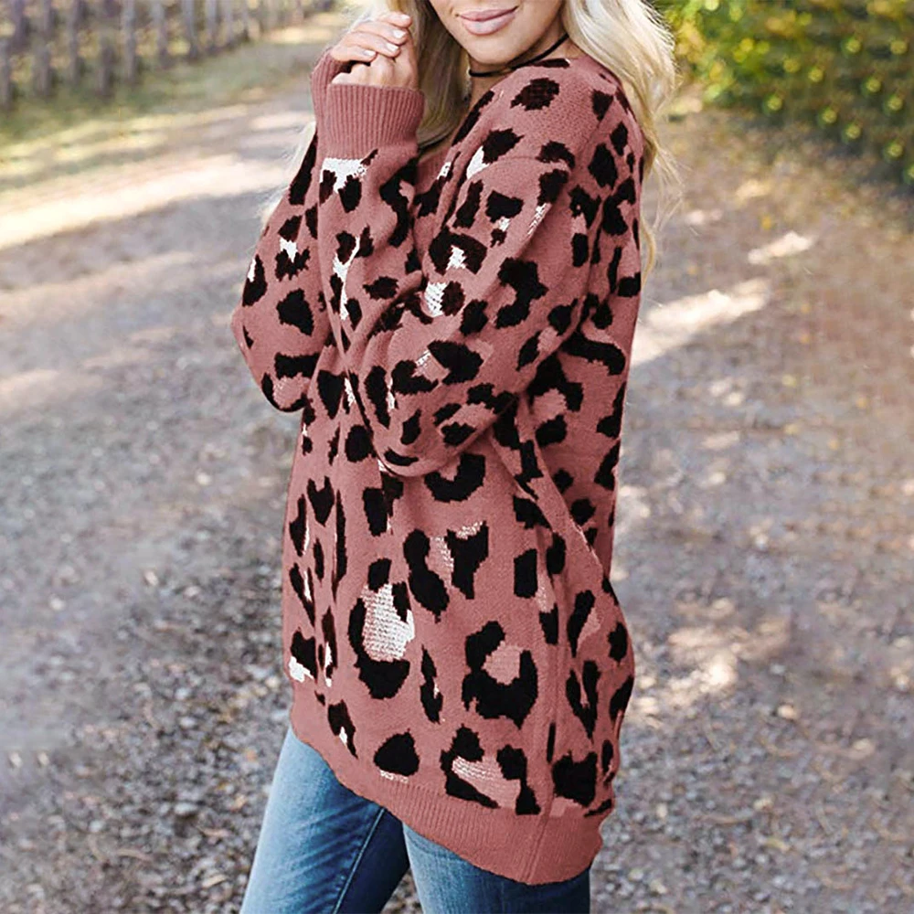 2019 Woman Leopard Knitted Sweater Winter Print V-Neck Long Sleeve Female Pullovers Casual Sweater Loose Female Sweaters D30 2019 Woman Leopard Knitted Sweater Winter Print V-Neck Long Sleeve Female Pullovers Casual Sweater Loose Female Sweaters D30