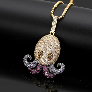 

MC Rap Colorful Octopus Zircon Hip Hop Necklace With Tennis Chain Gold Silver Color Bling Cubic Men's Jewelry For Gift