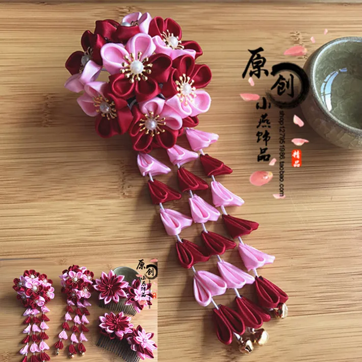 Японская винтажная розовая заколка для волос с кисточкой SAKURA шпилька аксессуары для кимоно hanfu geisha аксессуары firkete/Horquilla