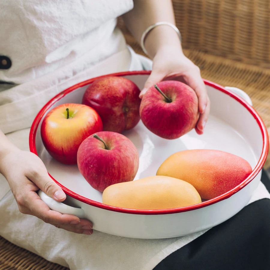 1PCS Enamel Double Ear Deep Dish Baking Tray Pastry Biscuit Bake Cake Pan Food Plates Storage Tray Dinnerware
