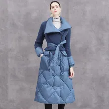 Зимняя мода Eva freedom, большой размер, теплый пуховик для женщин, выше колена, удлиненный, подиумный, овечий мех, стеганый пуховик, F354