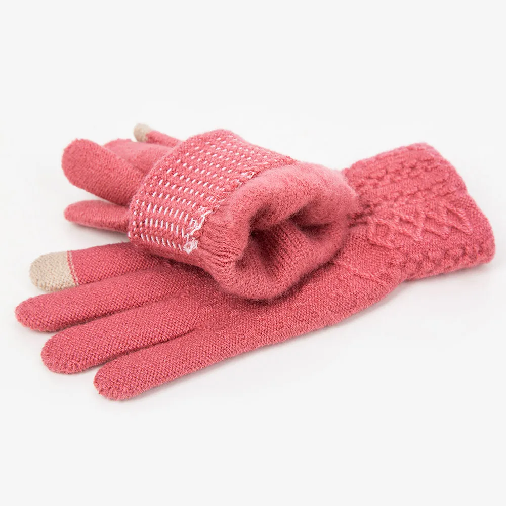 Зимние перчатки для женщин, вязаные перчатки, теплые тянущиеся женские вязаные перчатки с имитацией шерсти, нескользящие перчатки для сенсорного экрана