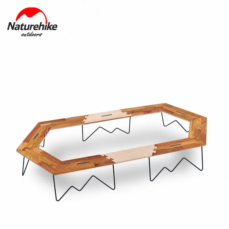  Naturehike Camping Table Hexagonal Splicable Table Wooden Panel Iron Bracket Easy Assembly Family O
