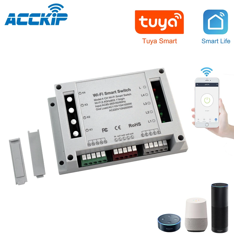 ACCKIP 4 канала Wifi светильник смарт-переключатель 4 канала автоматический выключатель IOS Android Tuya приложение управление прерыватель wifi 4 канала ios