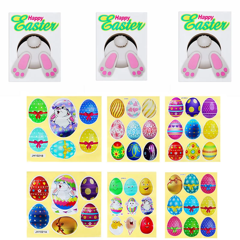 

Joy-Enlife Stickers On Walls Doors and Windows Colorful Pink Footprints Eggs Bunny Easter Colored Rabbit Photo Background Wall