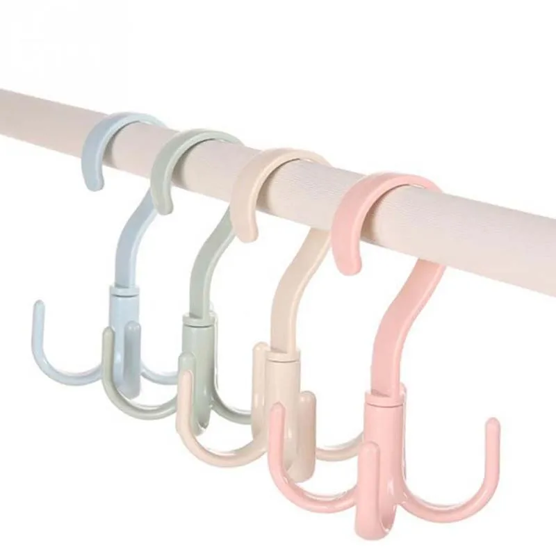 

360 Degrees Rotated 4 Hooks Plastic Handbag Clothes Ties Bag Holder Hanging Rack Storage Organizer-