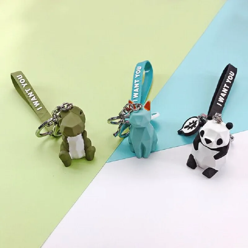 

2019 Cute Dinosaur Panda Pig Koala Keychain Fashion Cartoon PU Key Chain Creative Car Bag Phone Ms Pendant Key Ring Gift
