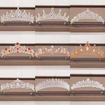 

Trendy Wedding Crown Bridal Headpiece Baroque Crystal Tiaras and Crowns Gold Silver Color Bride Wedding Crown Hair Accessories