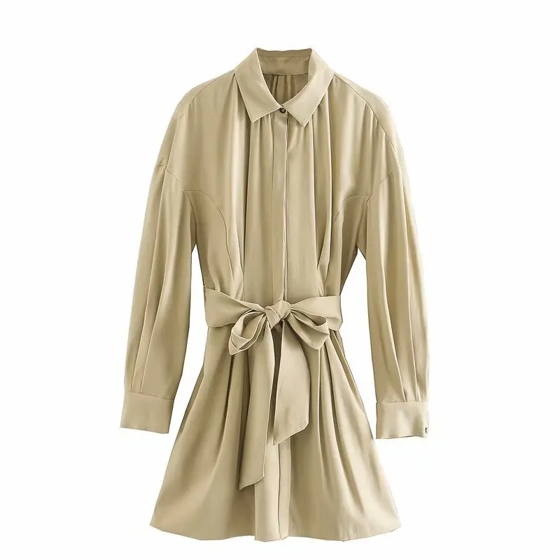 

2020 chun xin Products in Europe And American Style WOMEN'S Dress Long Sleeve with Belt Shirt-Dress A8fs9380