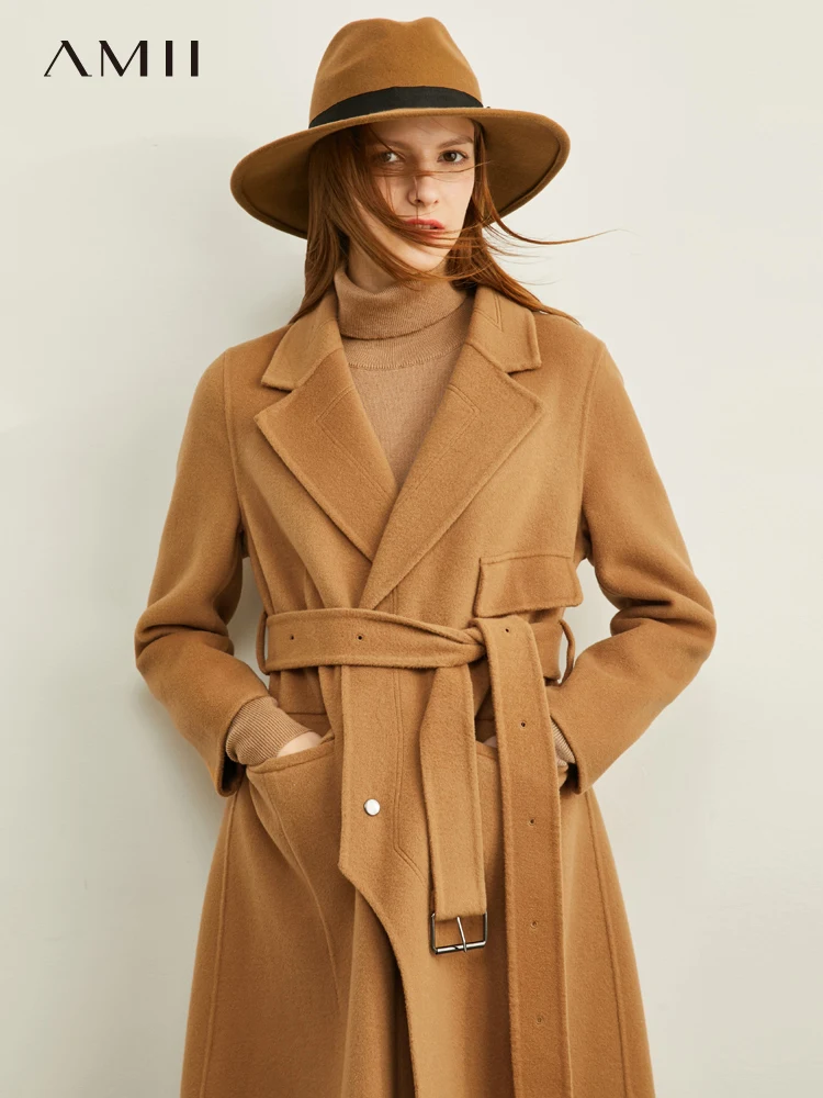 

Amie vintage British wind wool double-sided coat 2019 winter new loose belted long coat 11970453