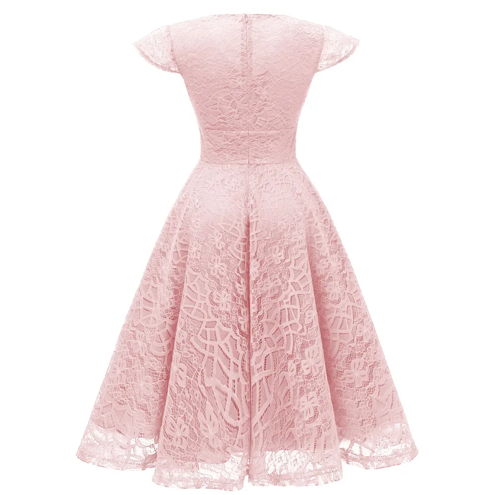 Розовое Кружевное короткое вечернее платье с v-образным вырезом и коротким рукавом, вечерние платья в стиле ампир, Бордовое платье трапециевидной формы для выпускного вечера