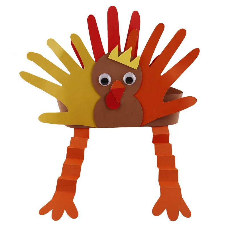 3PCS Turkey head ring DIY Feather ring Thanksgiving hand made toys Children's kindergarten manual Material package