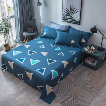 

Blue Geometric Triangle Printed Bed Sheet Twin Full Queen King Size Soft 100% Cotton Bed Sheets Bed Linens Nordic Style 1 Piece