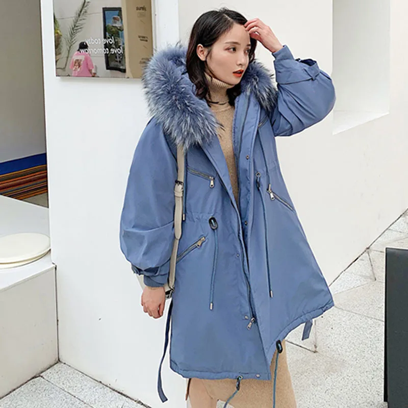 

Photo Shoot 2019 Winter New Style down Jacket Cotton-padded Clothes WOMEN'S Dress Korean-style Long Loose-Fit BF Waist Hugging S